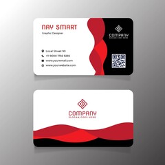 Red Wave Business Card with QR Code