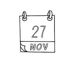 calendar hand drawn in doodle style. November 27. Black Friday, Buy Nothing Day, date. icon, sticker, element, design. planning, business holiday