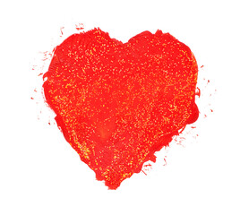 Red watercolor heart with small grains of Golden confetti