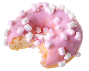 Strawberry donut covered with pink icing Isolated