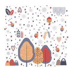 New year and Christmas card. Folk hand drawn style