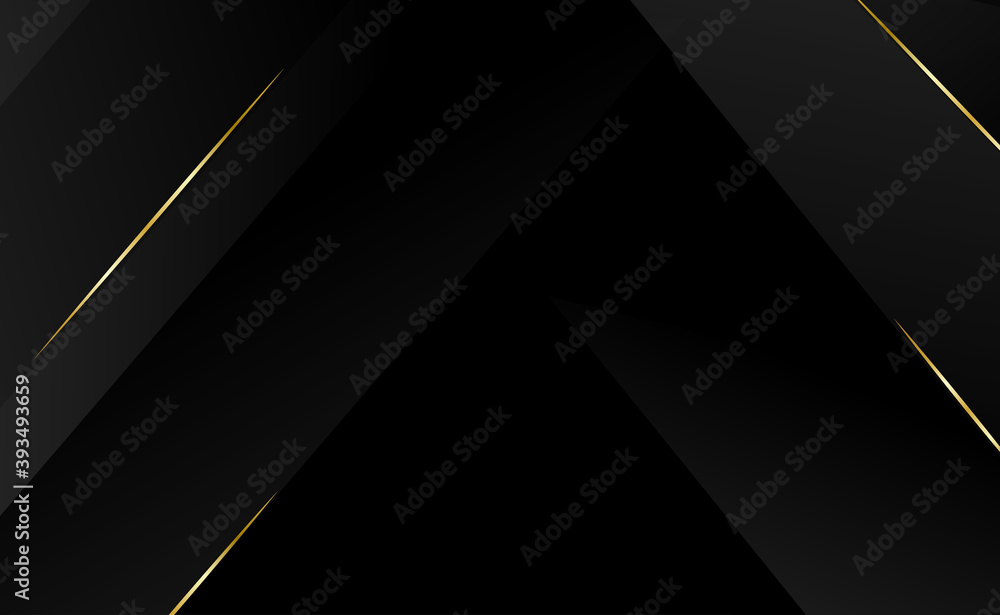 Wall mural black lines tech geometric modern dynamic shape with gold light abstract background vector illustrat