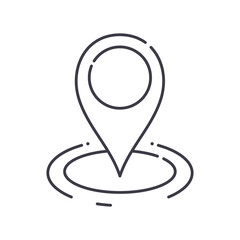 Location and direction icon, linear isolated illustration, thin line vector, web design sign, outline concept symbol with editable stroke on white background.