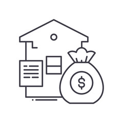 Loans and mortgages icon, linear isolated illustration, thin line vector, web design sign, outline concept symbol with editable stroke on white background.