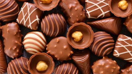 assorted of delicious chocolate- chocolate background