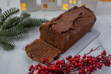 sweet Chocolate Gingerbread Cake on festive background