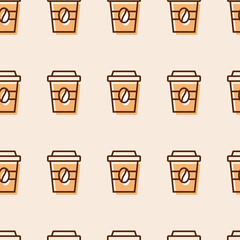 seamless pattern of coffee cups, Paper Cup With Coffee Bean For Take Away Seamless Pattern