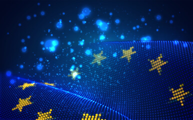 Vector bright glowing country flag of abstract dots. European Union