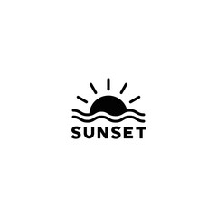 silhouette sunset logo in black white color. vector eps 10