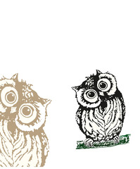 owl sitting on a bitch and one more looking out