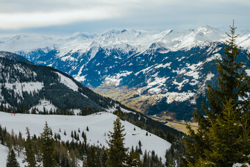 Winter landscape with panorama of winter sports region Bad Gastein, Austrian Alps
