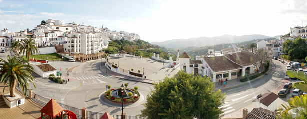 Nerja village architecture with white painted houses along the Costa del Sol in Spain.