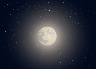 starry night sky. night sky with stars and moon. paper art style. Vector of a crescent moon with stars on a cloudy night sky.
Moon and stars background. Vector EPS 10.