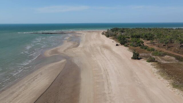 Aerial Drone Shot of White Sandy Beach and Blue Water, Lee Point, Near Darwin, Northern Territory