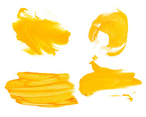 Fototapeta na wymiar Yellow paint spot. A yellow smear of paint. Gold paint stroke