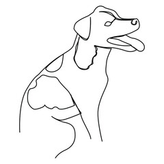 one line continuous drawing dog mouth open show the tongue off