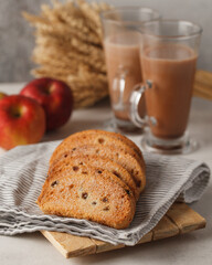 Sweets for tea. Bagels, crackers, crackers, cookies, and pretzels.