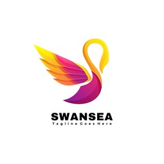 Obraz premium Vector Logo Illustration Swan Sea Gradient Colorful Style.
