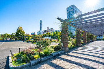 Naklejka premium 山下公園/噴水広場/花壇