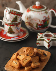 Sweets for tea. Bagels, crackers, crackers, cookies, and pretzels.