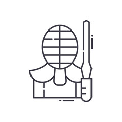 Samurai sport icon, linear isolated illustration, thin line vector, web design sign, outline concept symbol with editable stroke on white background.