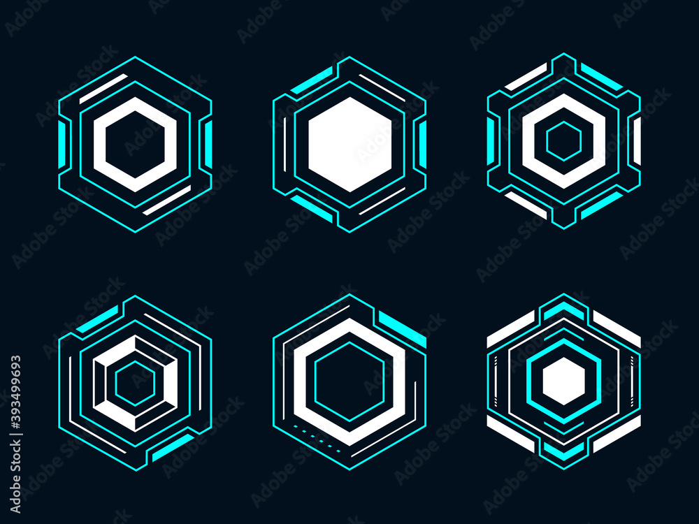 Aufkleber hexagon futuristic frame hud. abstract geometric shape vector design for digital technology.