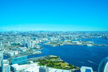 Fototapeta premium 【横浜ランドマークタワーより】横浜市、都市景観・眺望