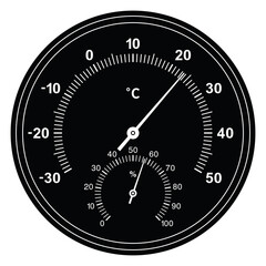 Dial thermometer hygrometer. Measuring instruments. Silhouette vector