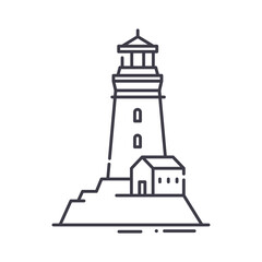 Lighthouse building icon, linear isolated illustration, thin line vector, web design sign, outline concept symbol with editable stroke on white background.