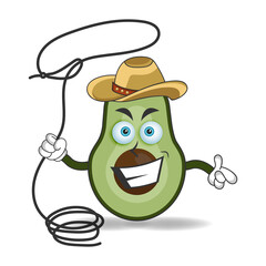 The Avocado mascot character becomes a cowboy. vector illustration
