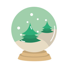 merry christmas, snow ball trees decoration cartoon flat icon