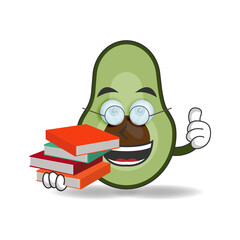 The Avocado mascot character becomes a librarian. vector illustration