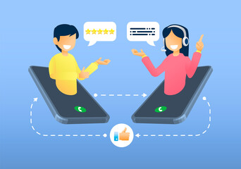 Customer Service, customer and customer support talking in phone