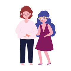 happy man and woman couple character standing isolated white background