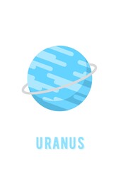 Planet Uranus Poster Design. space planet design on white background, minimalist cartoon style vector. kids poster, wall art ready for print.