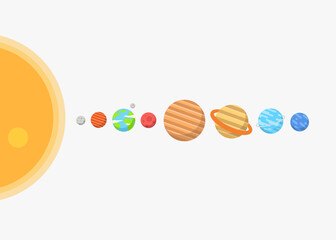 Solar System Landscape Poster Design. set solar system design on white background, minimalist cartoon style vector. kids poster, wall art ready for print.