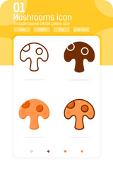 Mushrooms vector illustration icon with filled, outline, colored and flat style on isolated on white background from vegetable icons collection. Vector symbol concept design template for website, apps