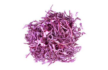 Pile of cut red cabbage isolated on white background