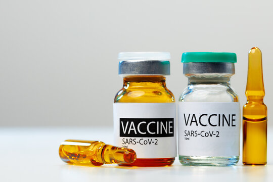 Close up photo of Vaccine Sars-cov-2 vial