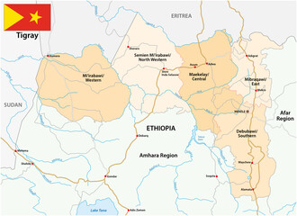 Road and administrative vector map of the Tigray region, Ethiopia