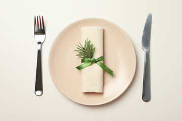 Concept of New year table setting on white background