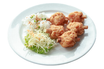 Fried Shrimp with Sugar Cane isolated on white background. With clipping path.