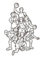 Basketball players action cartoon graphic vector