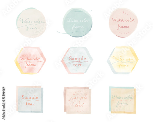 Fototapete 水彩風の丸 四角 六角形のフレーム 背景のセット カラフル 枠 素材 テクスチャ 切り抜き おしゃれ Abbildung Yugoro