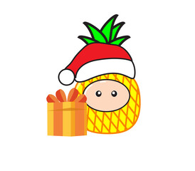 mascot pineapple fruit with santa christmas illustration vector