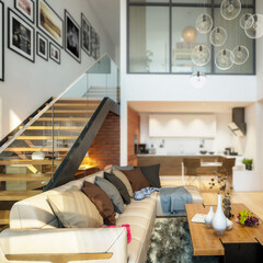 Modern Mansarde Apartment with Stairs (detail) - 3d visualization