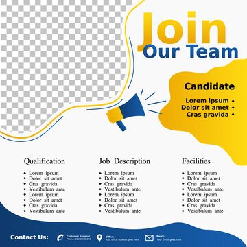 Hiring recruitment design poster.Open vacancy design template. Social media post design layout space for photo background