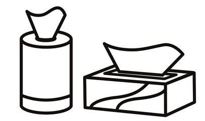 ティッシュとウェットティッシュのシンプルなアイコン/白黒