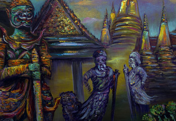 Art painting Oil color    Grand palace and Wat phra keaw            
  background from thailand