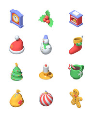 Merry Christmas and Happy New Year - modern colorful 3d icons set